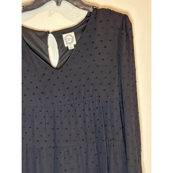 Blue Rain Black Swiss Dot Swing Mini Dress Oversized Boho - Picture 3 of 6